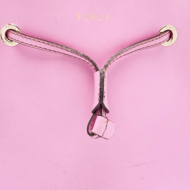 Pre Owned Furla Pink Leather Stacy Drawstring Bucket Bag