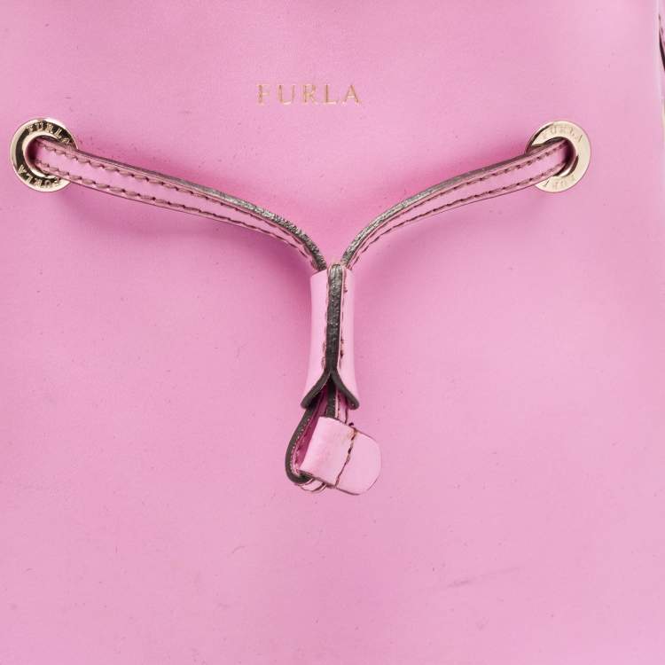 Pre Owned Furla Pink Leather Stacy Drawstring Bucket Bag