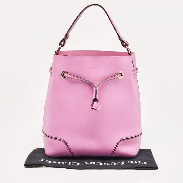 Pre Owned Furla Pink Leather Stacy Drawstring Bucket Bag
