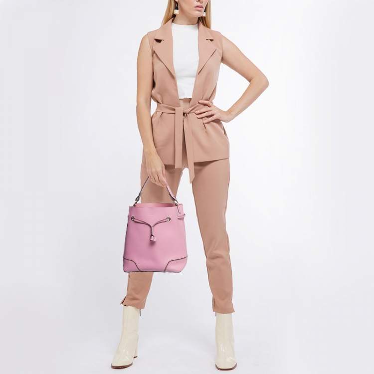 Pre Owned Furla Pink Leather Stacy Drawstring Bucket Bag