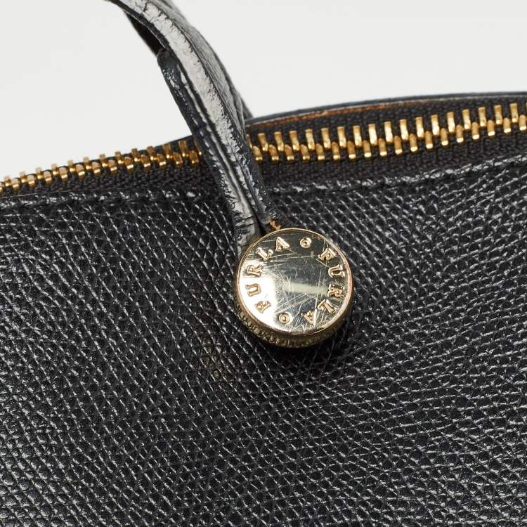 Pre Owned Furla Black Leather Piper Dome Satchel
