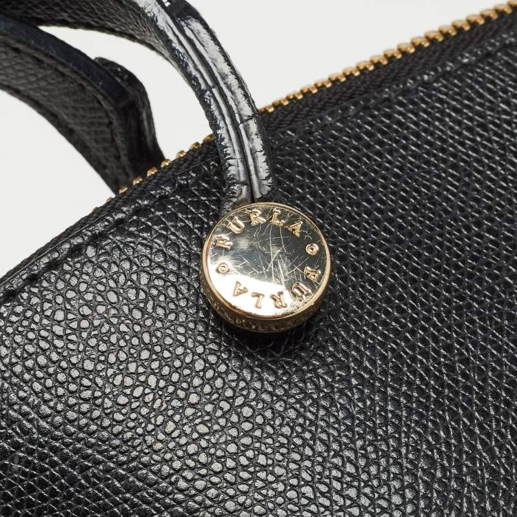 Pre Owned Furla Black Leather Piper Dome Satchel