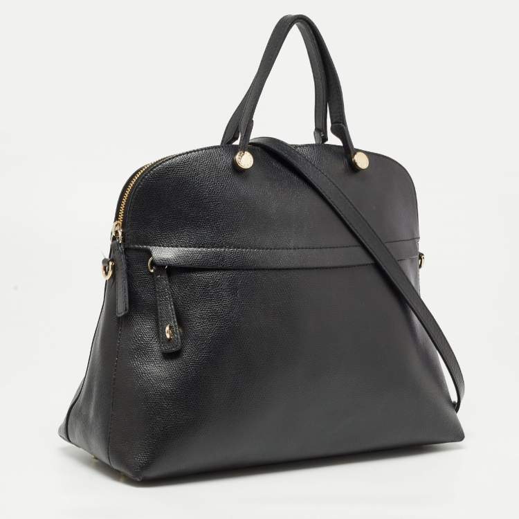 Pre Owned Furla Black Leather Piper Dome Satchel