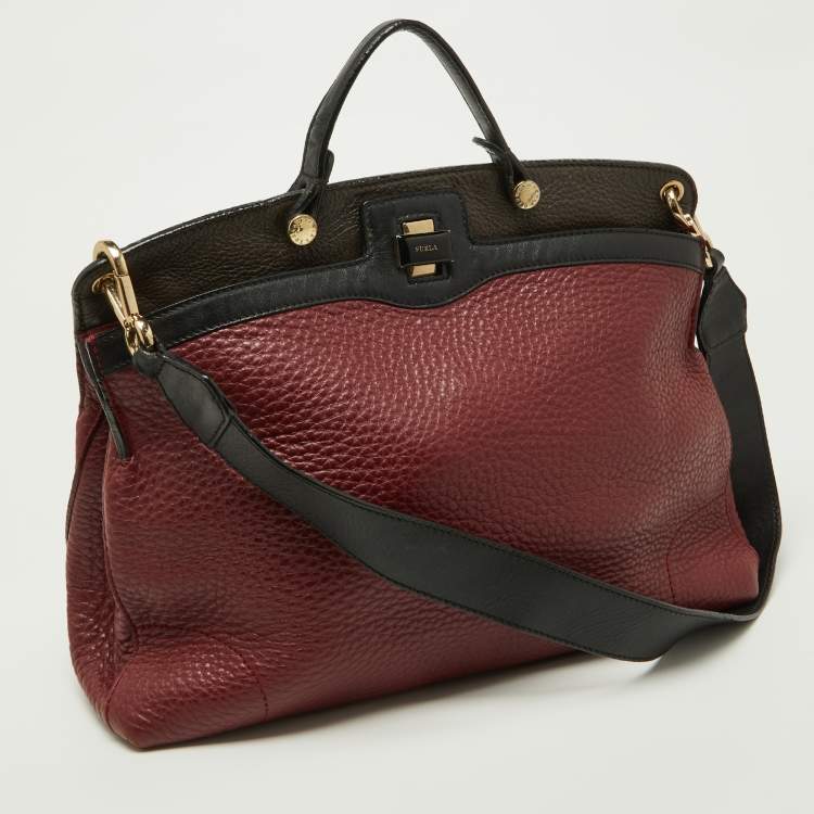 Pre Owned Furla Tri Color Leather Piper Top Handle Bag