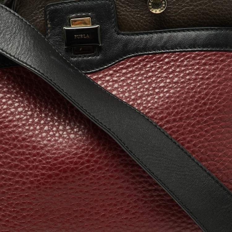 Pre Owned Furla Tri Color Leather Piper Top Handle Bag