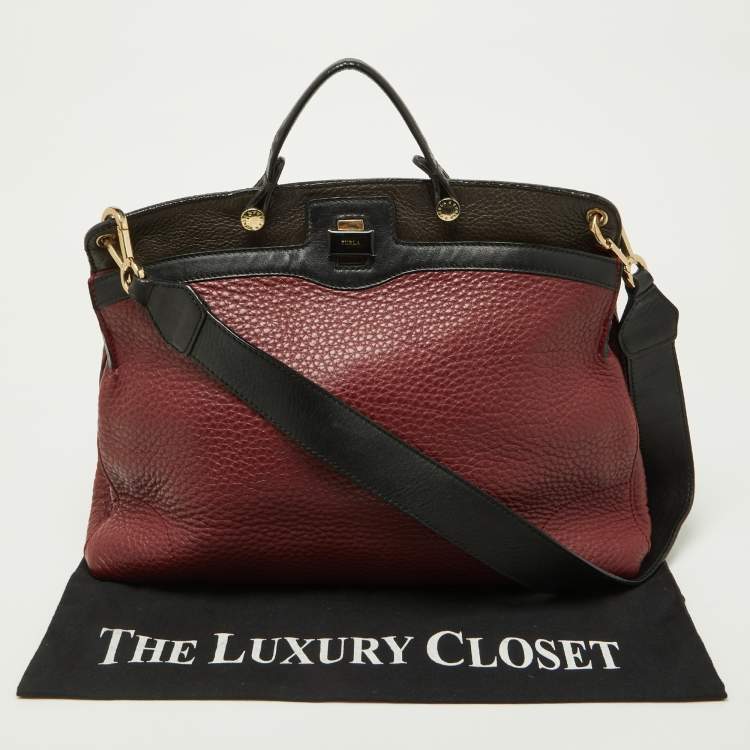 Pre Owned Furla Tri Color Leather Piper Top Handle Bag