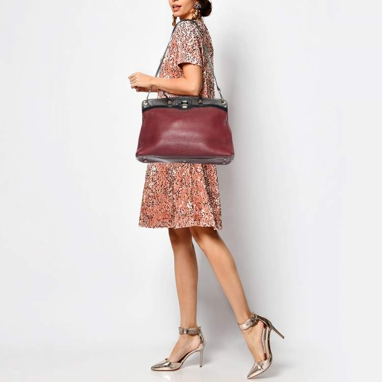 Pre Owned Furla Tri Color Leather Piper Top Handle Bag