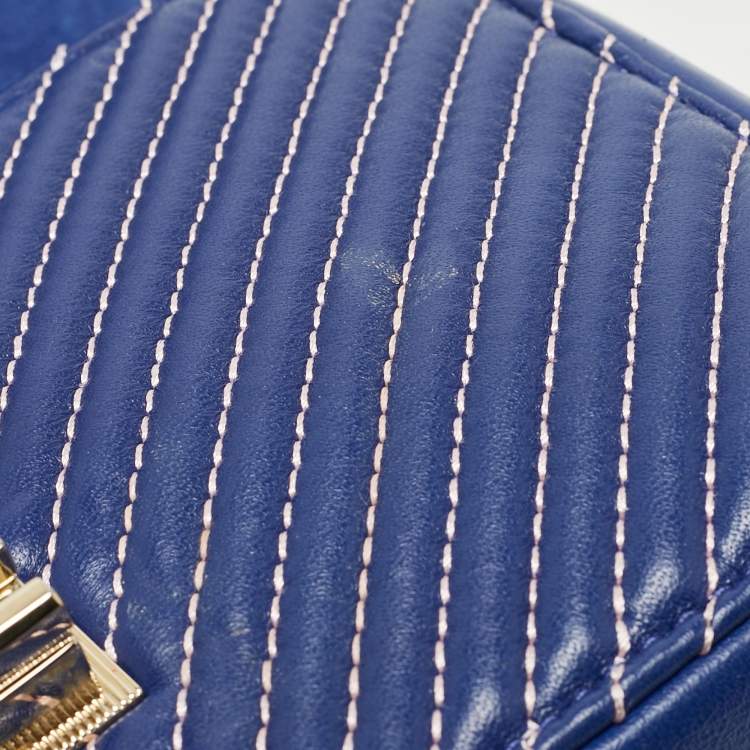 Pre Owned Furla Blue Quilted Leather Pop Star Shoulder Bag