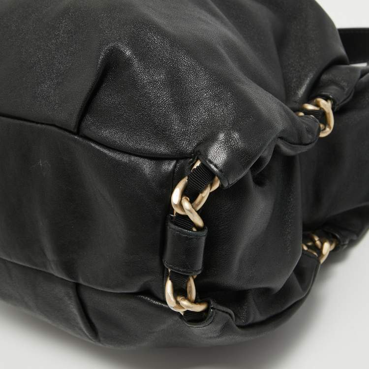 Pre Owned Furla Black Leather Chain Detail Hobo