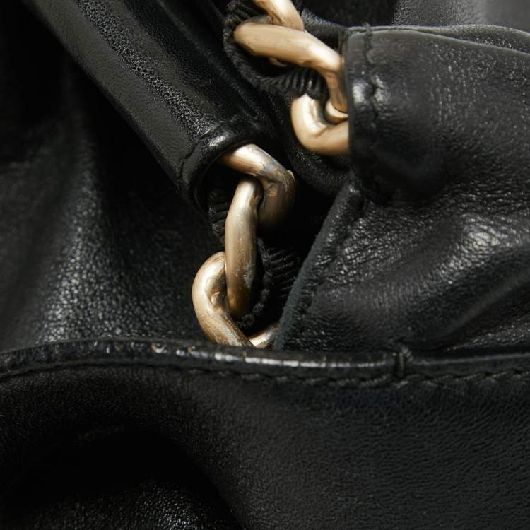 Pre Owned Furla Black Leather Chain Detail Hobo