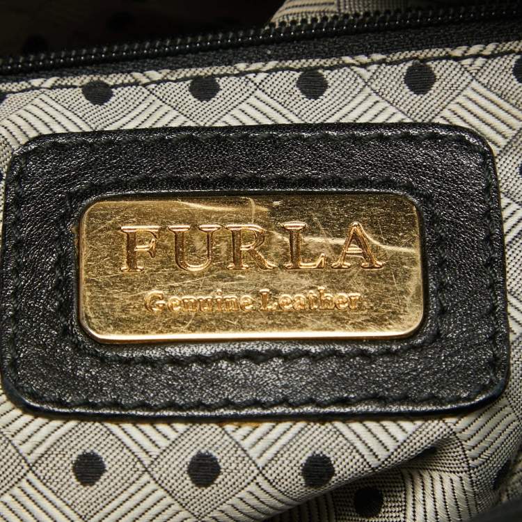 Pre Owned Furla Black Leather Chain Detail Hobo