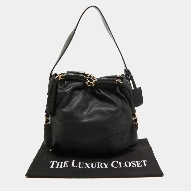 Pre Owned Furla Black Leather Chain Detail Hobo