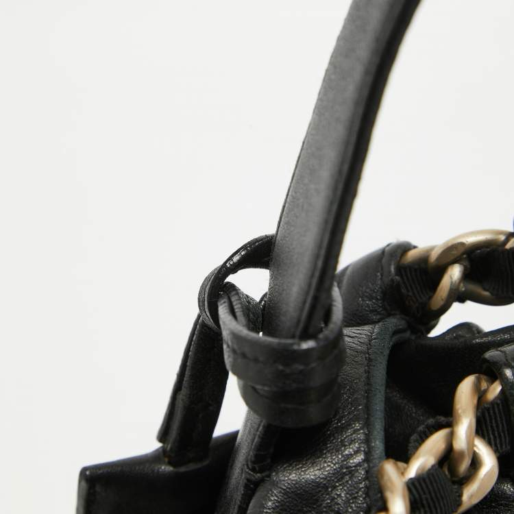 Pre Owned Furla Black Leather Chain Detail Hobo