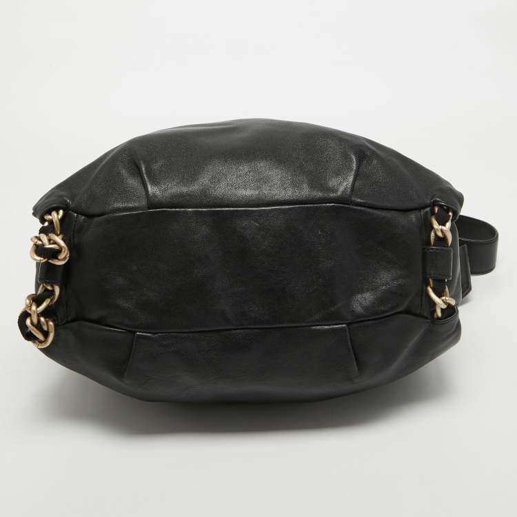 Pre Owned Furla Black Leather Chain Detail Hobo