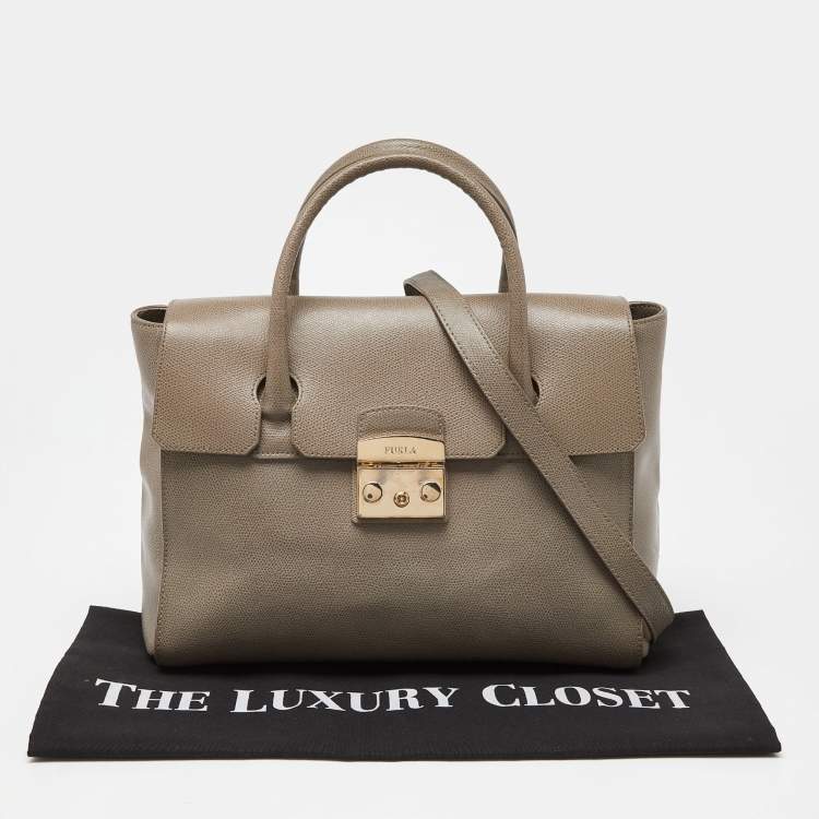 Pre Owned Furla Grey Leather Large Metropolis Tote