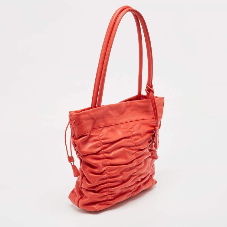 Pre Owned Furla Orange Pleated Leather Tote