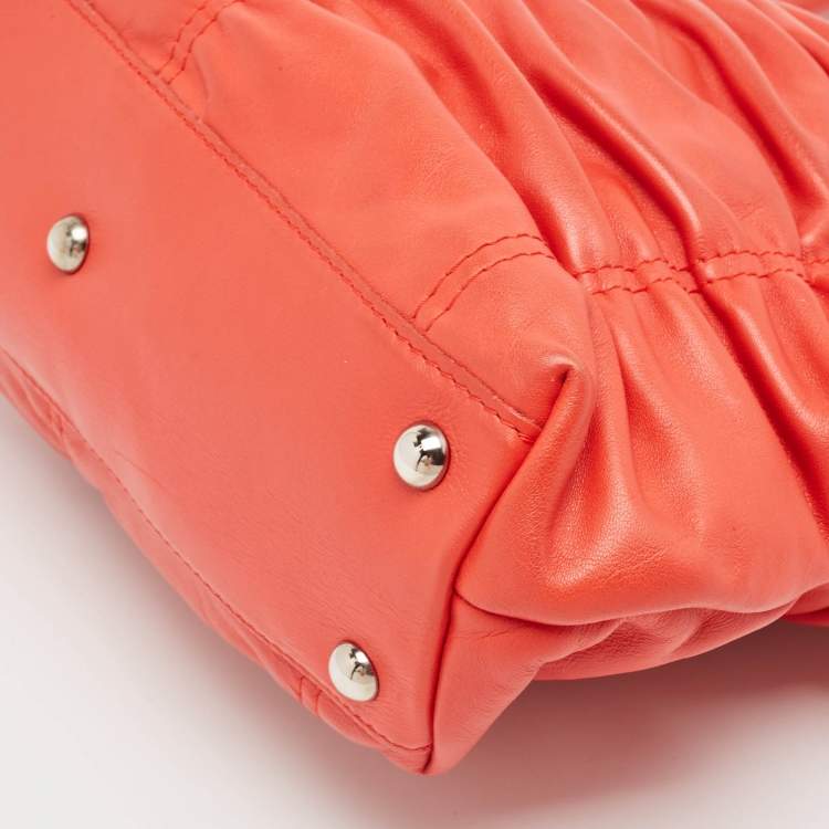 Pre Owned Furla Orange Pleated Leather Tote