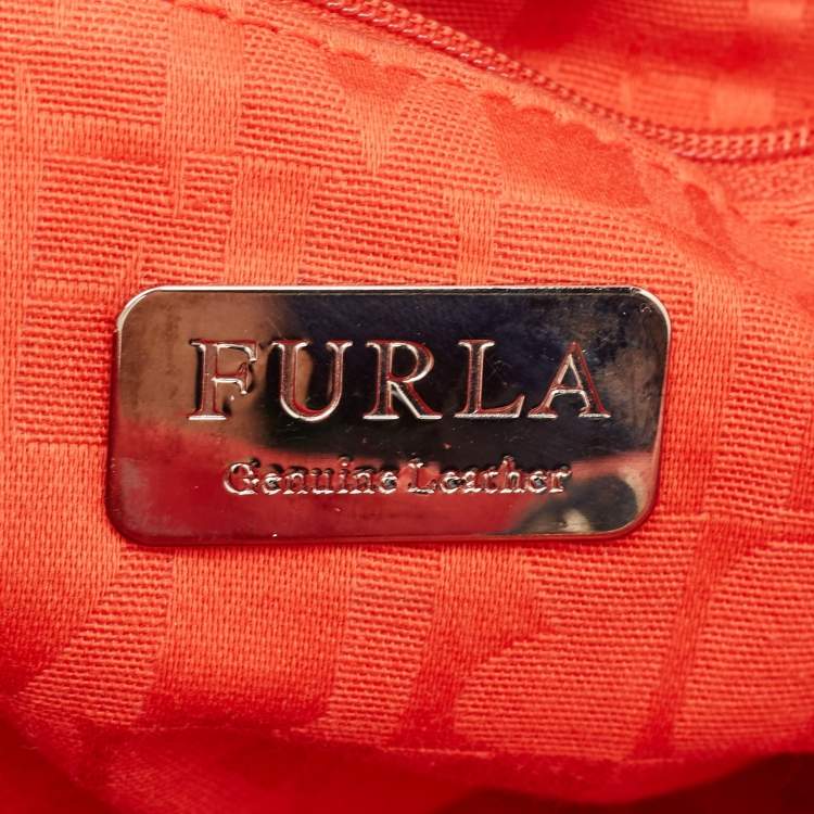 Pre Owned Furla Orange Pleated Leather Tote