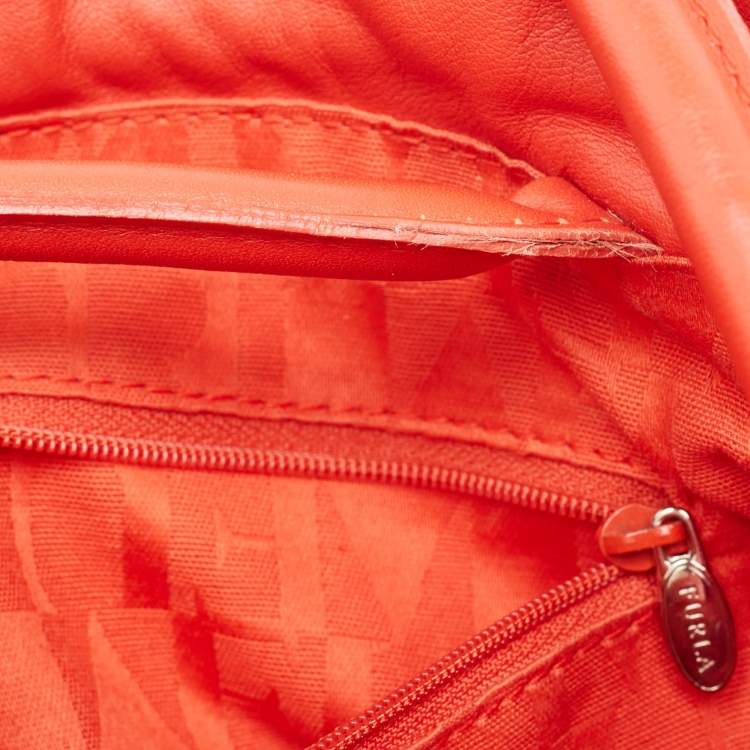 Pre Owned Furla Orange Pleated Leather Tote