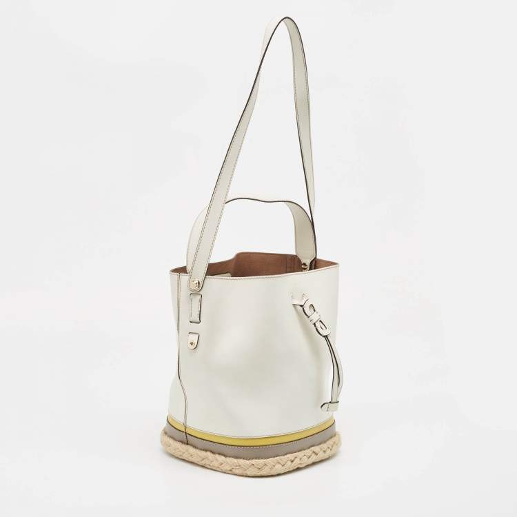 Pre Owned Furla Multicolor Leather and Jute Bucket Bag 