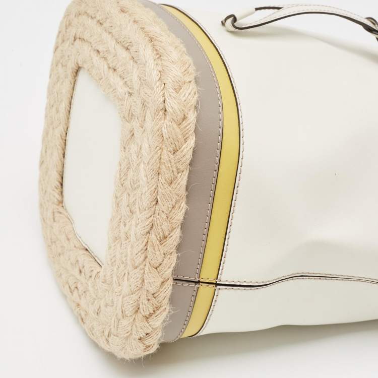 Pre Owned Furla Multicolor Leather and Jute Bucket Bag 