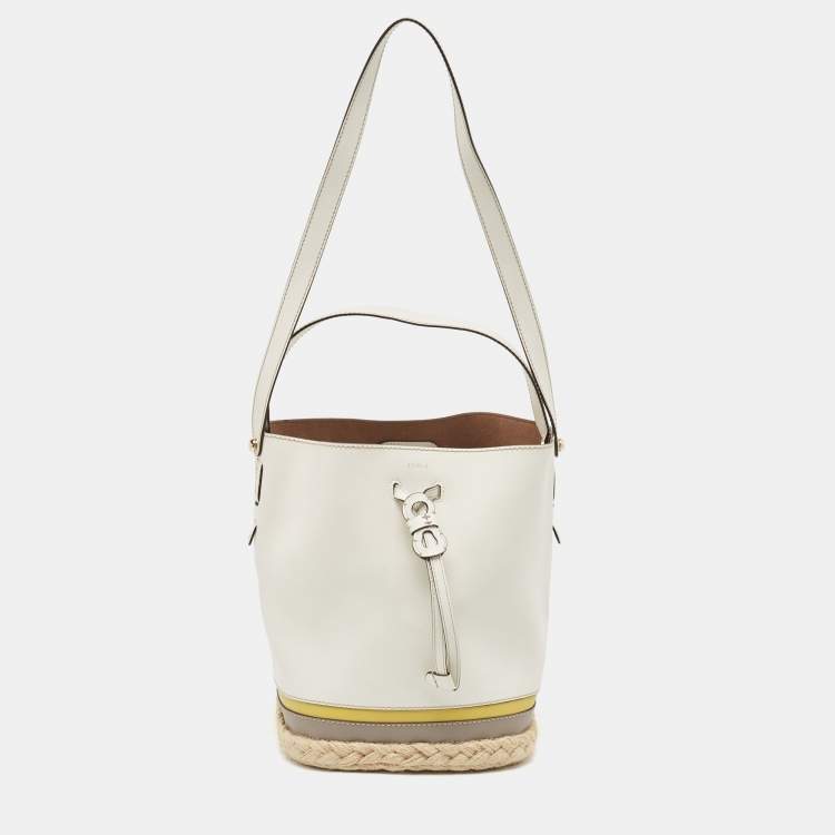 Pre Owned Furla Multicolor Leather and Jute Bucket Bag 