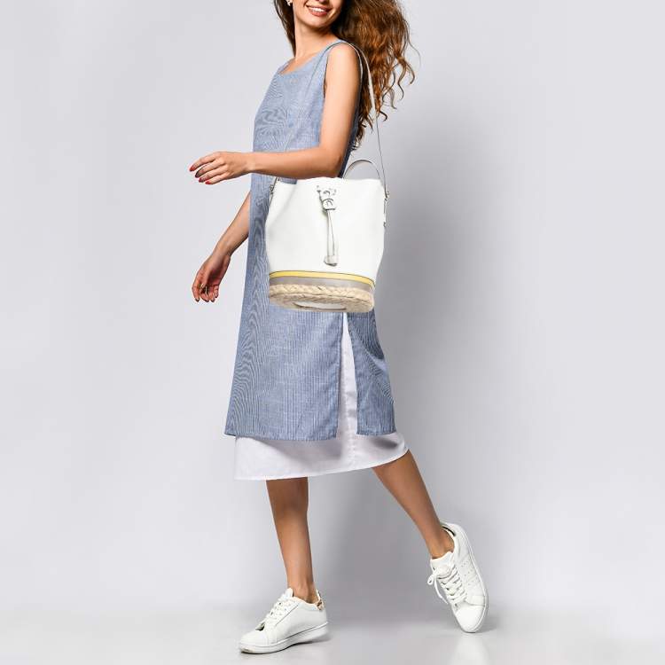 Pre Owned Furla Multicolor Leather and Jute Bucket Bag 