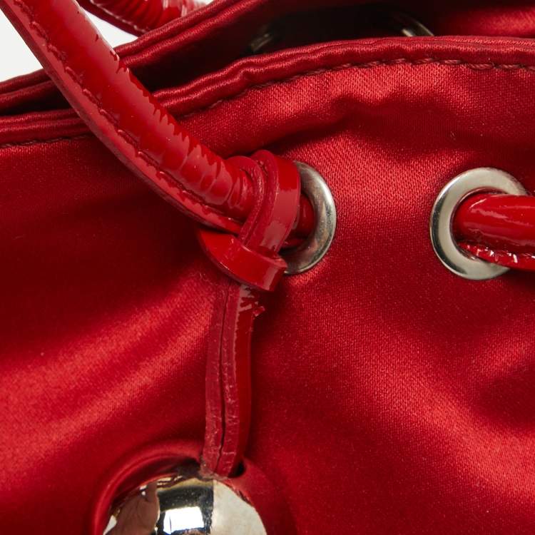 Pre Owned Furla Red Satin and Patent Leather Baguette Bag