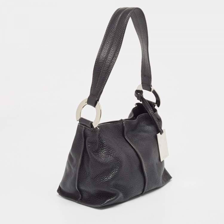 Pre Owned Furla Black Leather Ring Handle Baguette Bag