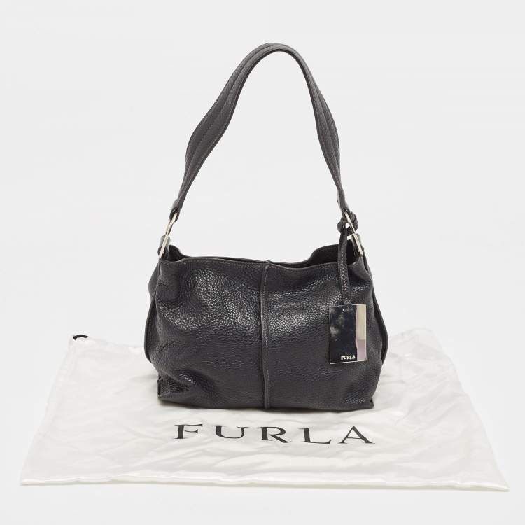 Pre Owned Furla Black Leather Ring Handle Baguette Bag
