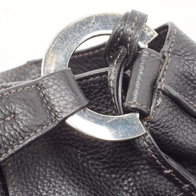Pre Owned Furla Black Leather Ring Handle Baguette Bag
