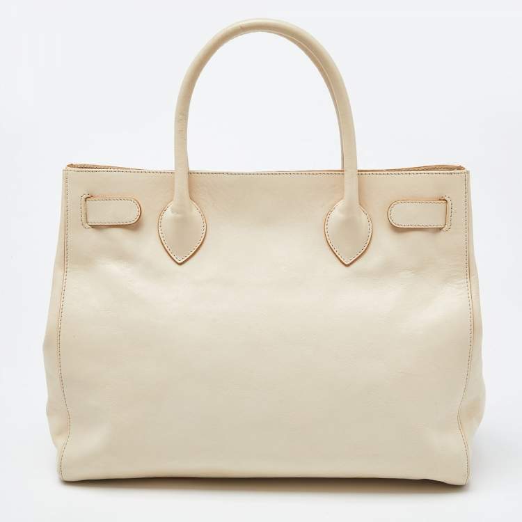 Pre Owned Furla Cream Leather Twist Lock Tote