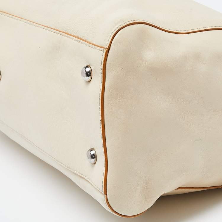 Pre Owned Furla Cream Leather Twist Lock Tote