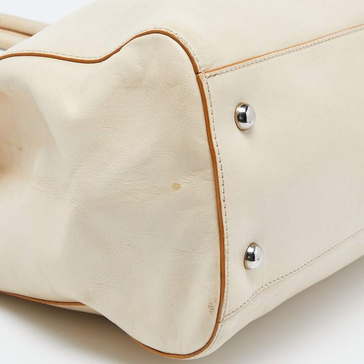 Pre Owned Furla Cream Leather Twist Lock Tote