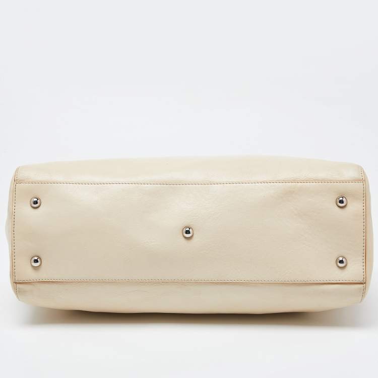 Pre Owned Furla Cream Leather Twist Lock Tote
