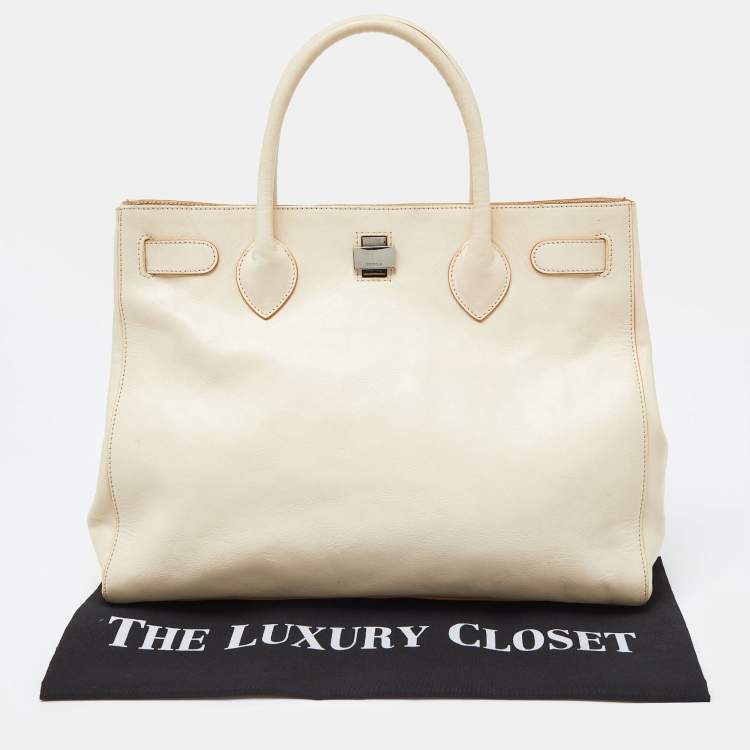 Pre Owned Furla Cream Leather Twist Lock Tote