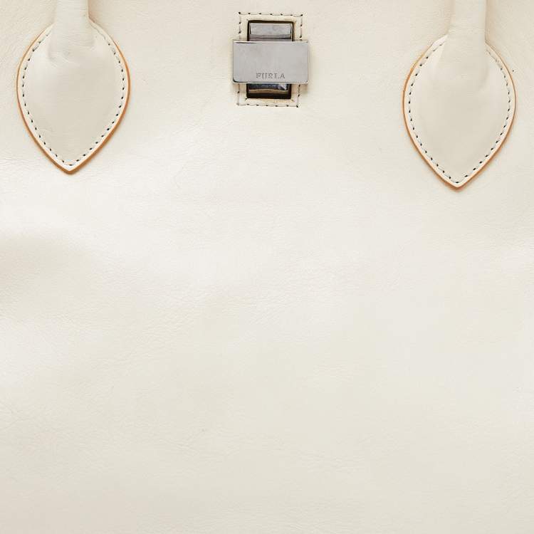Pre Owned Furla Cream Leather Twist Lock Tote