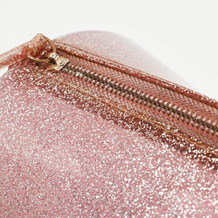 Pre Owned Furla Pink Glitter Rubber Medium Candy Satchel