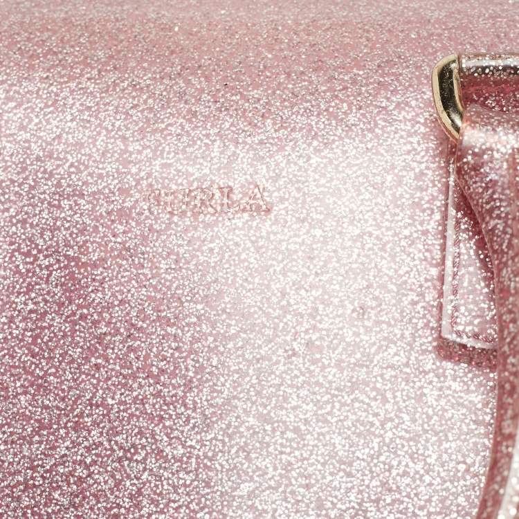Pre Owned Furla Pink Glitter Rubber Medium Candy Satchel