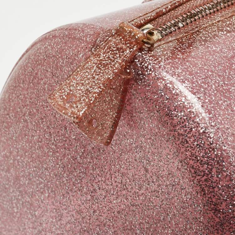 Pre Owned Furla Pink Glitter Rubber Medium Candy Satchel