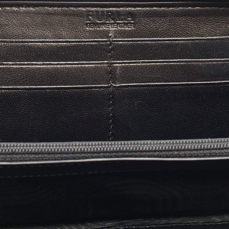 Pre Owned Furla Black Quilted Leather XL Cometa Zip Around Wallet 