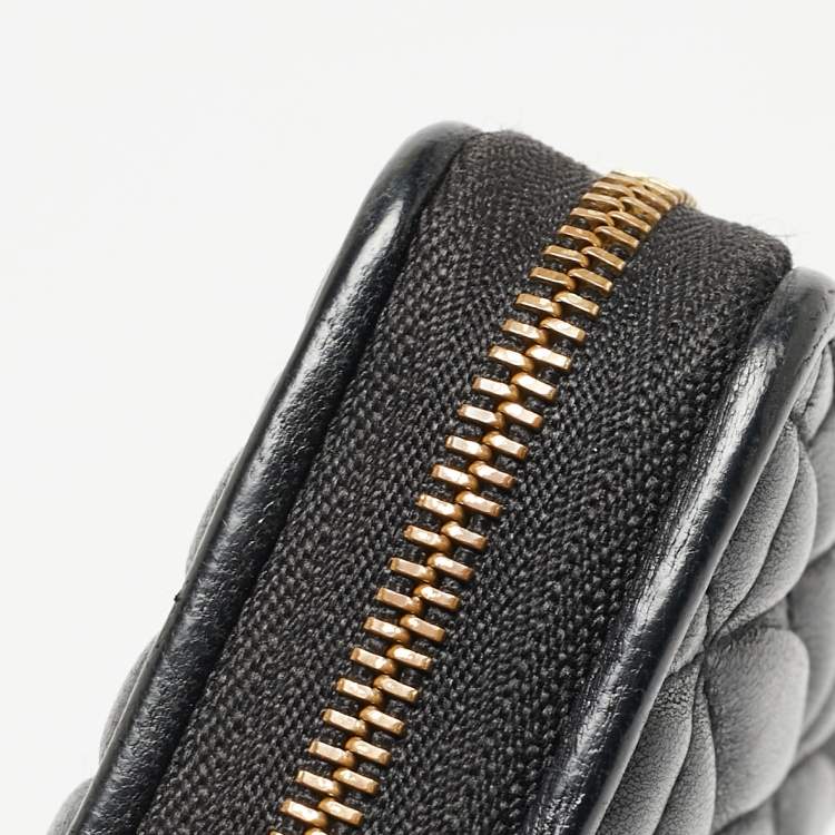 Pre Owned Furla Black Quilted Leather XL Cometa Zip Around Wallet 