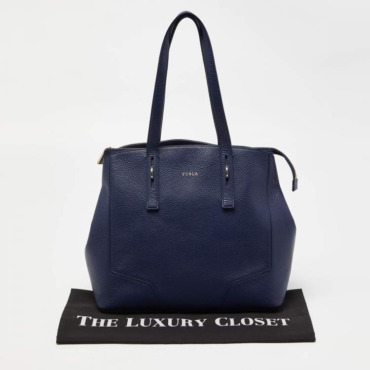 Pre Owned Furla Navy Blue Leather Top Zip Satchel