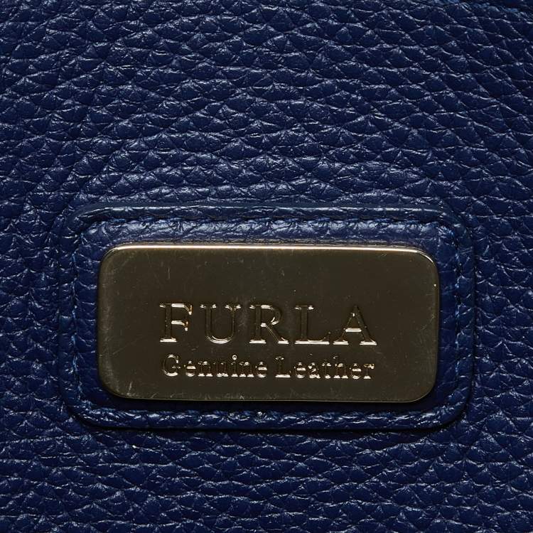 Pre Owned Furla Navy Blue Leather Top Zip Satchel