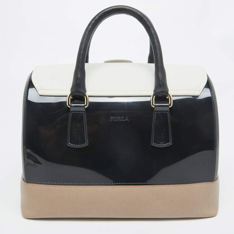 Pre Owned Furla Tricolor Rubber and Leather Candy Flap Satchel
