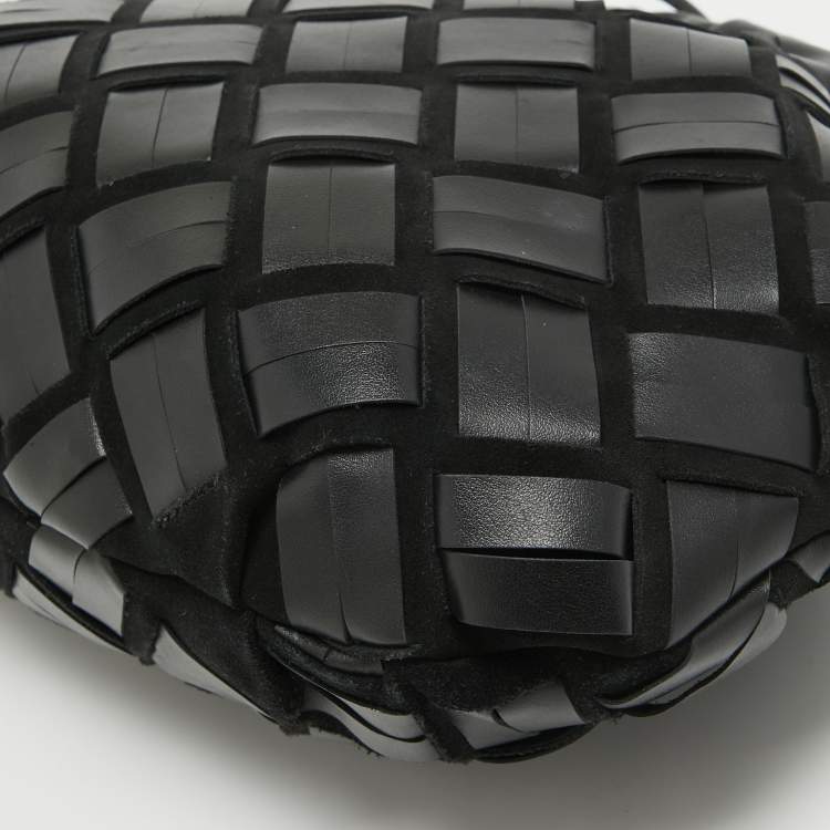 Pre Owned Furla Black Woven Leather and Suede Essentials Clutch