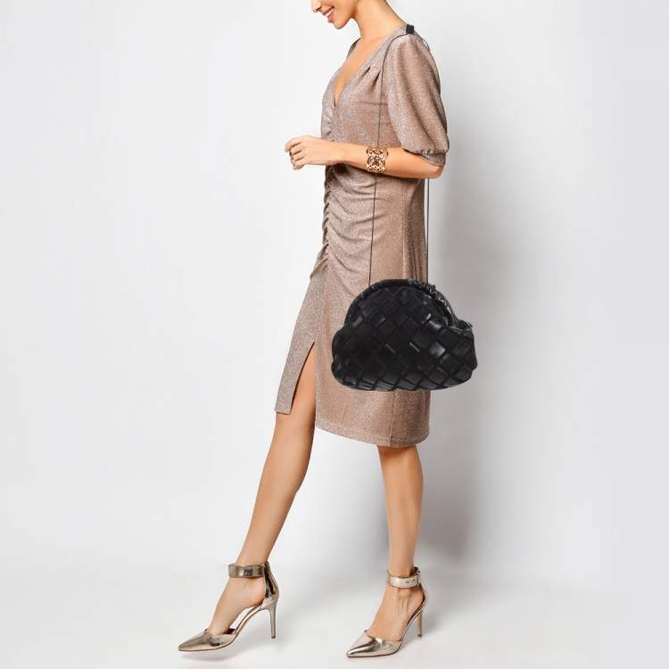 Pre Owned Furla Black Woven Leather and Suede Essentials Clutch
