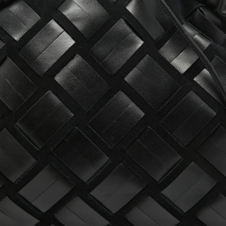 Pre Owned Furla Black Woven Leather and Suede Essentials Clutch