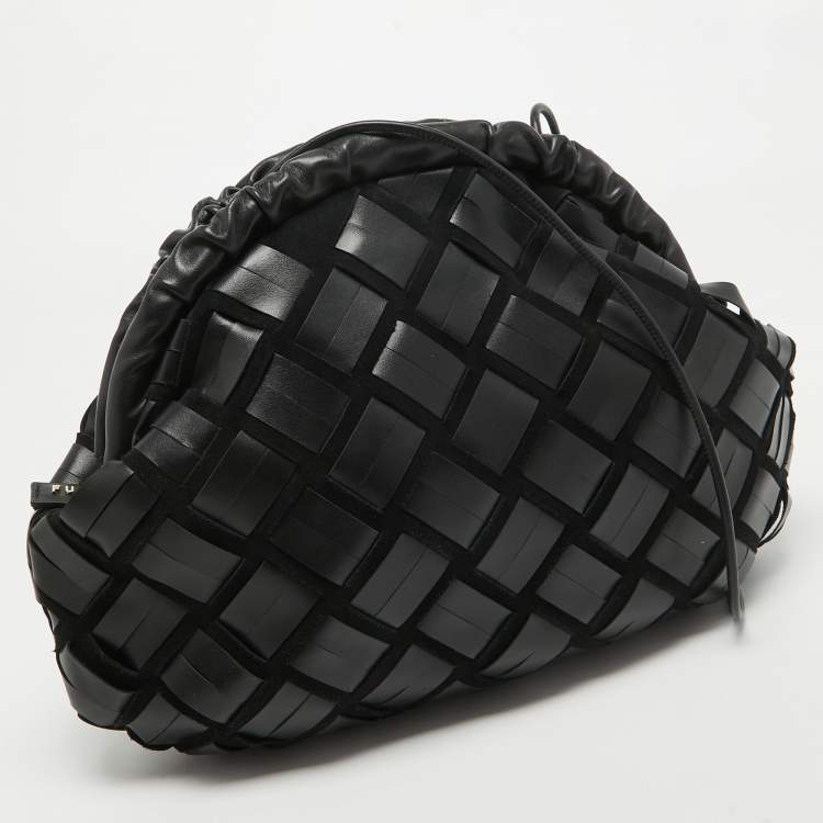 Pre Owned Furla Black Woven Leather and Suede Essentials Clutch
