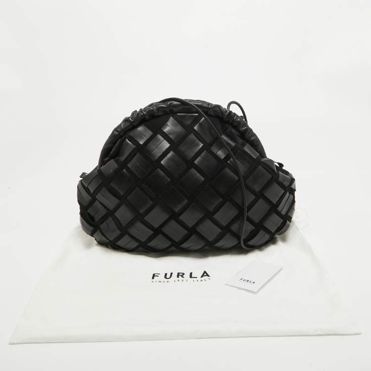 Pre Owned Furla Black Woven Leather and Suede Essentials Clutch